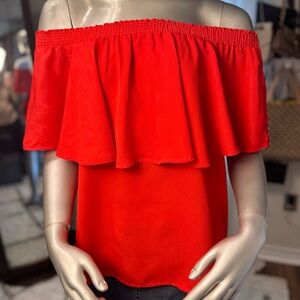 Show Me Your Mumu Red Off Shoulder Ruffle Top Medium